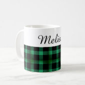 Country Chic Green Black Kariert Individuelle Name Kaffeetasse (Vorderseite Links)