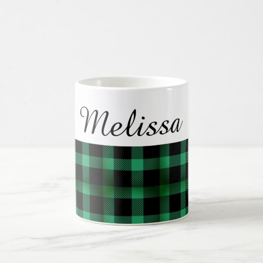 Country Chic Green Black Kariert Individuelle Name Kaffeetasse (Mittel)