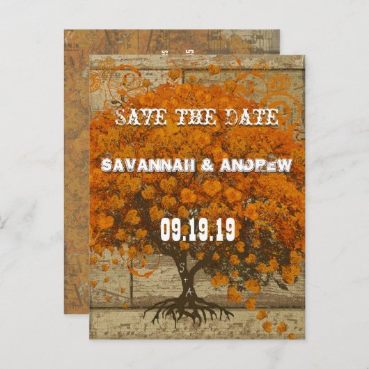 Country Chic Korallenbaum Altes Holz Save the Date Ankündigungspostkarte (Vorne/Hinten)