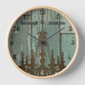 Country Chic Old Rustic Aqua Wood Kronier Uhr (Vorderseite)