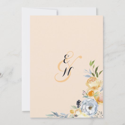 Country chic orange blue ivory floral wedding einladung (Rückseite)