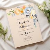 Country chic orange blue ivory floral wedding einladung