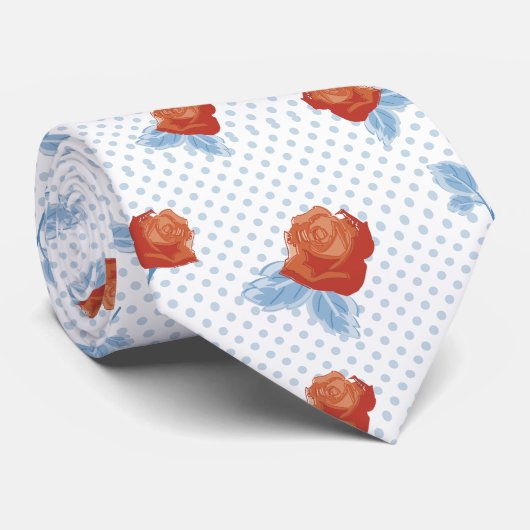 Country chic, orange red, blassblau, polka dot,Ros Krawatte (Gerollt)