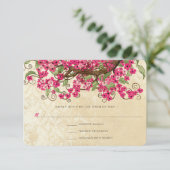 Country Chic Pink Cherry Blossom Wedding RSVP (Stehend Vorderseite)