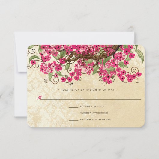 Country Chic Pink Cherry Blossom Wedding RSVP (Vorderseite)