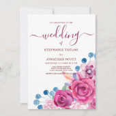 Country chic pink lila blauen Blumen Thema Hochzei Einladung (Vorderseite)