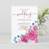 Country chic pink lila blauen Blumen Thema Hochzei Einladung (Stehend Vorderseite)