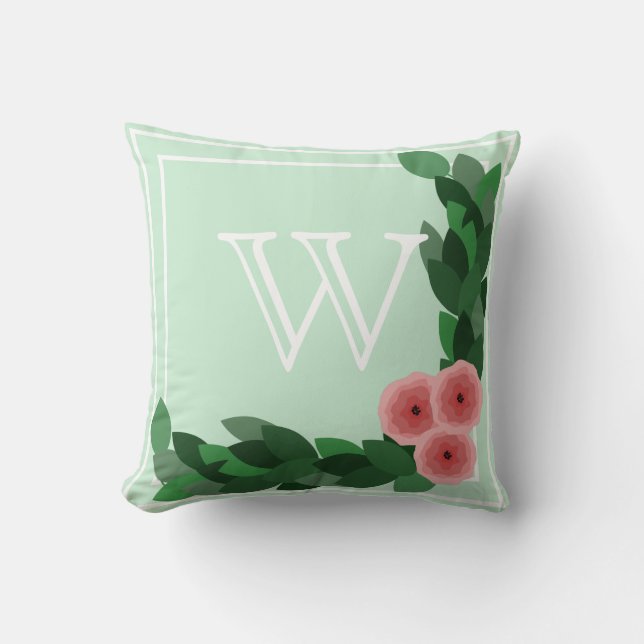 Country Chic Pink Ranunculus Floral Family Initial Kissen (Vorderseite)