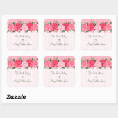 Country Chic Roses and Stripes Buchzeichen Quadratischer Aufkleber (Blatt)