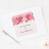 Country Chic Roses and Stripes Buchzeichen Quadratischer Aufkleber (Umschlag)