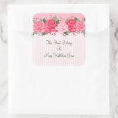 Country Chic Roses and Stripes Buchzeichen Quadratischer Aufkleber (Tasche)
