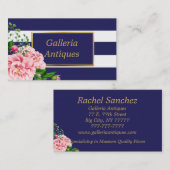 Country Chic Roses Roses Floral Navy Streifen Visitenkarte (Vorne/Hinten)