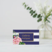 Country Chic Roses Roses Floral Navy Streifen Visitenkarte (Stehend Vorderseite)