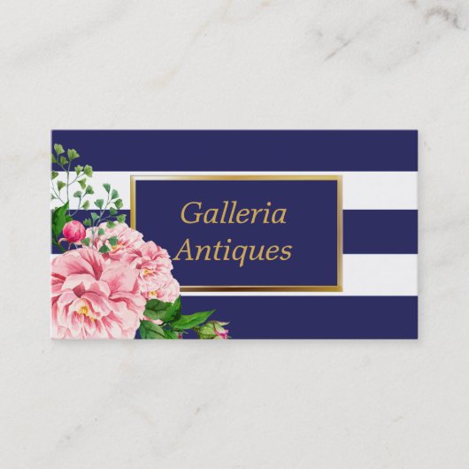 Country Chic Roses Roses Floral Navy Streifen Visitenkarte (Vorderseite)