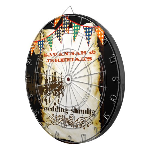 Country Chic Rustic Chandelier Wedding Dart Board Dartscheibe (Vorderseite rechts)