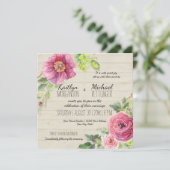 Country Chic Rustic Floral Rose Peony Fence Einladung (Stehend Vorderseite)