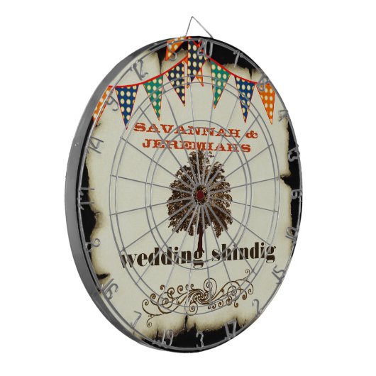 Country Chic Rustic Wedding Dart Board Dartscheibe (Vorderseite Links)