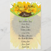 Country Chic Sunflower Wedding Menü (Vorderseite)