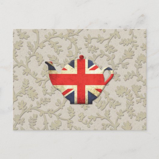 Country Chic Union Jack Flag Teapot Postkarte (Vorderseite)