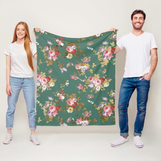 Country chic Wald grün rosa Gold elegante Blumen Fleecedecke (Beispiel)