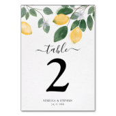 Country Chic Watercolor Lemon Wedding Tischnummer (Rückseite)