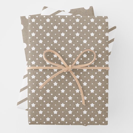 Country Chic White On Faux Brown Kraft Paper Geschenkpapier Set