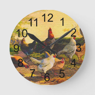 Country Chicken Family Wall Clock Runde Wanduhr