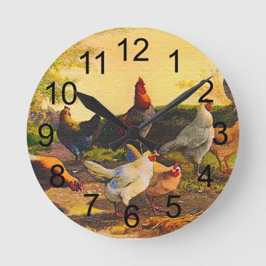 Country Chicken Family Wall Clock Runde Wanduhr (Vorderseite)