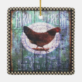 Country Chicken Farm Frische Eier Ephemera Keramikornament (Rückseite)