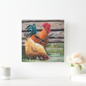 Country Chicken Kitchen Wall Clock Quadratische Wanduhr (Zuhause)