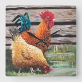 Country Chicken Kitchen Wall Clock Quadratische Wanduhr