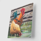 Country Chicken Kitchen Wall Clock Quadratische Wanduhr (Winkel)