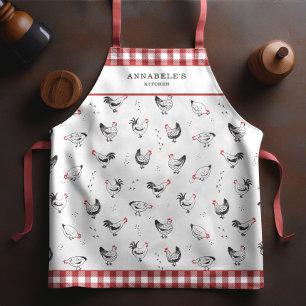 Country Chicken Pattern Red Karo Monogram Schürze