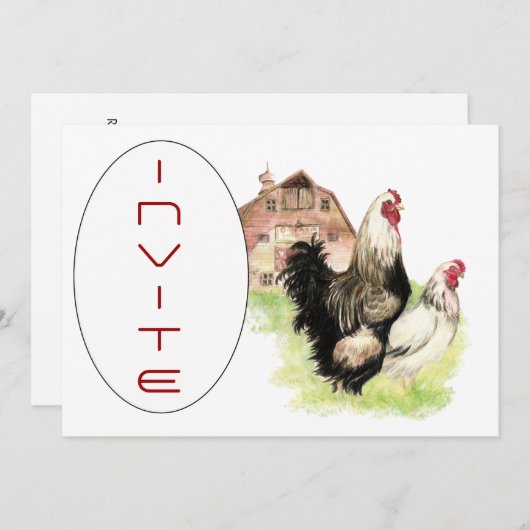 Country Chicken & Rooster Barn Szene Custom Einlad Einladung (Vorne/Hinten)