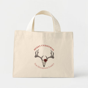 Country Christmas Deer Head Rentier Skull Antlers Mini Stoffbeutel