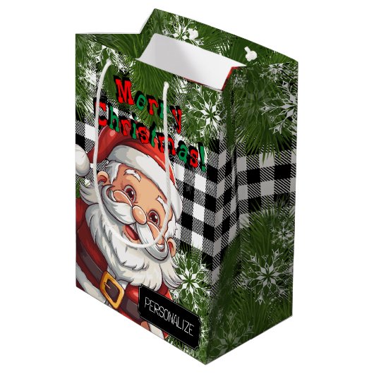 Country Christmas Design on Plaid - Personalize Mittlere Geschenktüte (Rückseite Schrägansicht)