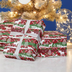 Country Christmas Forest Wolf Moose Geschenkpapier