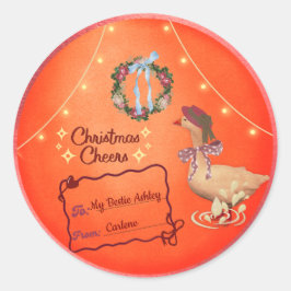Country Christmas Goose Ornament - rustic gift tag Runder Aufkleber