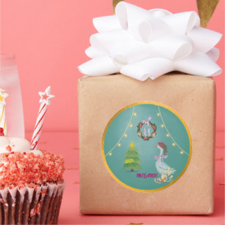 Country Christmas Goose  Runder Aufkleber