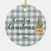 "Country Christmas" Skriptname Green Kariert Keramik Ornament (Vorne)
