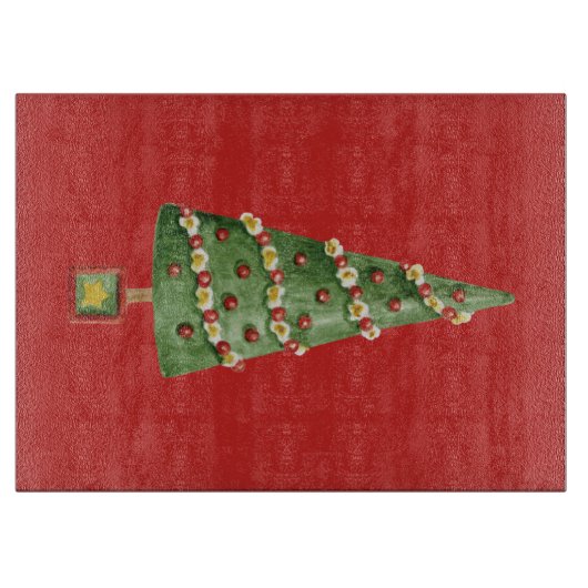 Country Christmas Tree Glass Cutting Board Schneidebrett (Vorderseite)