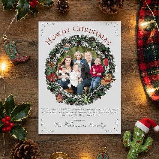 Country Christmas Wreath Family Foto Feiertagskarte