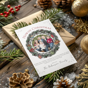 Country Christmas Wreath Family Foto Feiertagskarte