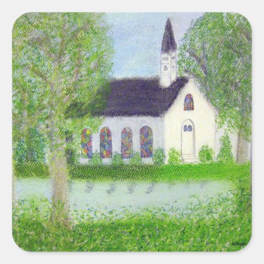 Country Church Quadratischer Aufkleber (Vorderseite)
