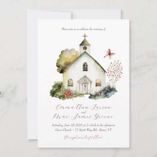 Country Church Watercolor Hochzeit Einladung (Vorderseite)
