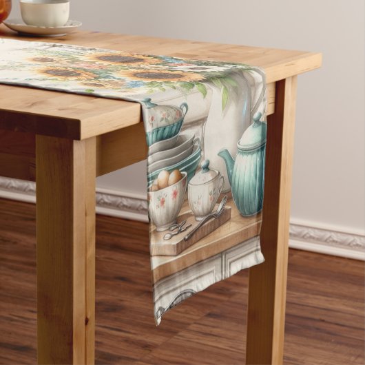 Country Classic Sonnenblumen und Teekanne Kurzer Tischläufer (Beispiel)