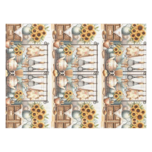 Country Classics Retro Küche mit Sonnenblumen Tischdecke (Vorderseite (Horizontal))