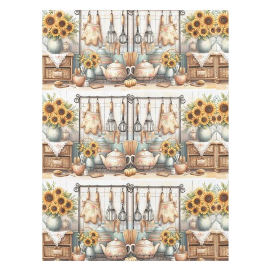 Country Classics Retro Küche mit Sonnenblumen Tischdecke (Vorderseite)