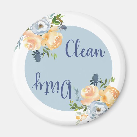 Country Clean Dirty Floral Blue Geschirrspülmaschi Magnet (Vorne)