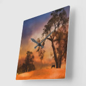 Country Clock With Horse and Sunset Quadratische Wanduhr (Winkel)